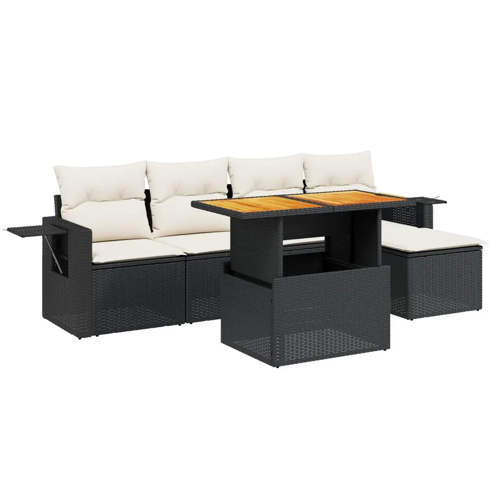 Set Divano da Giardino 6 pz con Cuscini Nero in Polyrattan