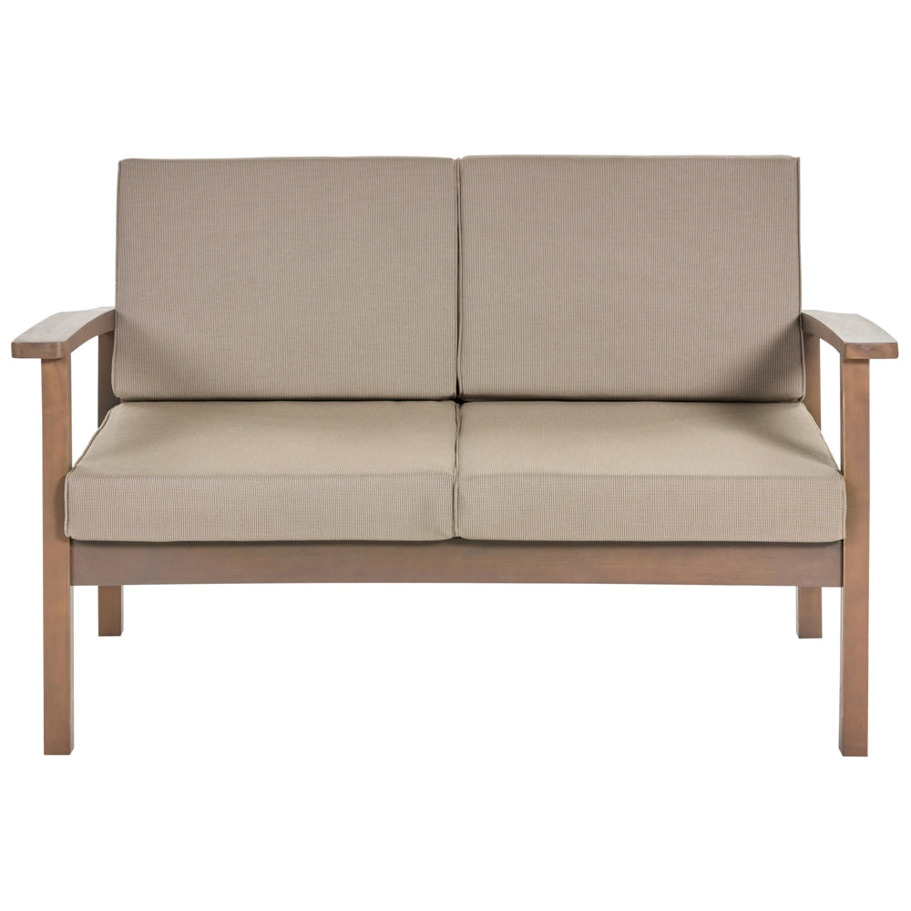 Set Divani Da Giardino Taupe Cuscini In marrone scuro Di Acacia Certificato 4 Posti Con Tavolo Set