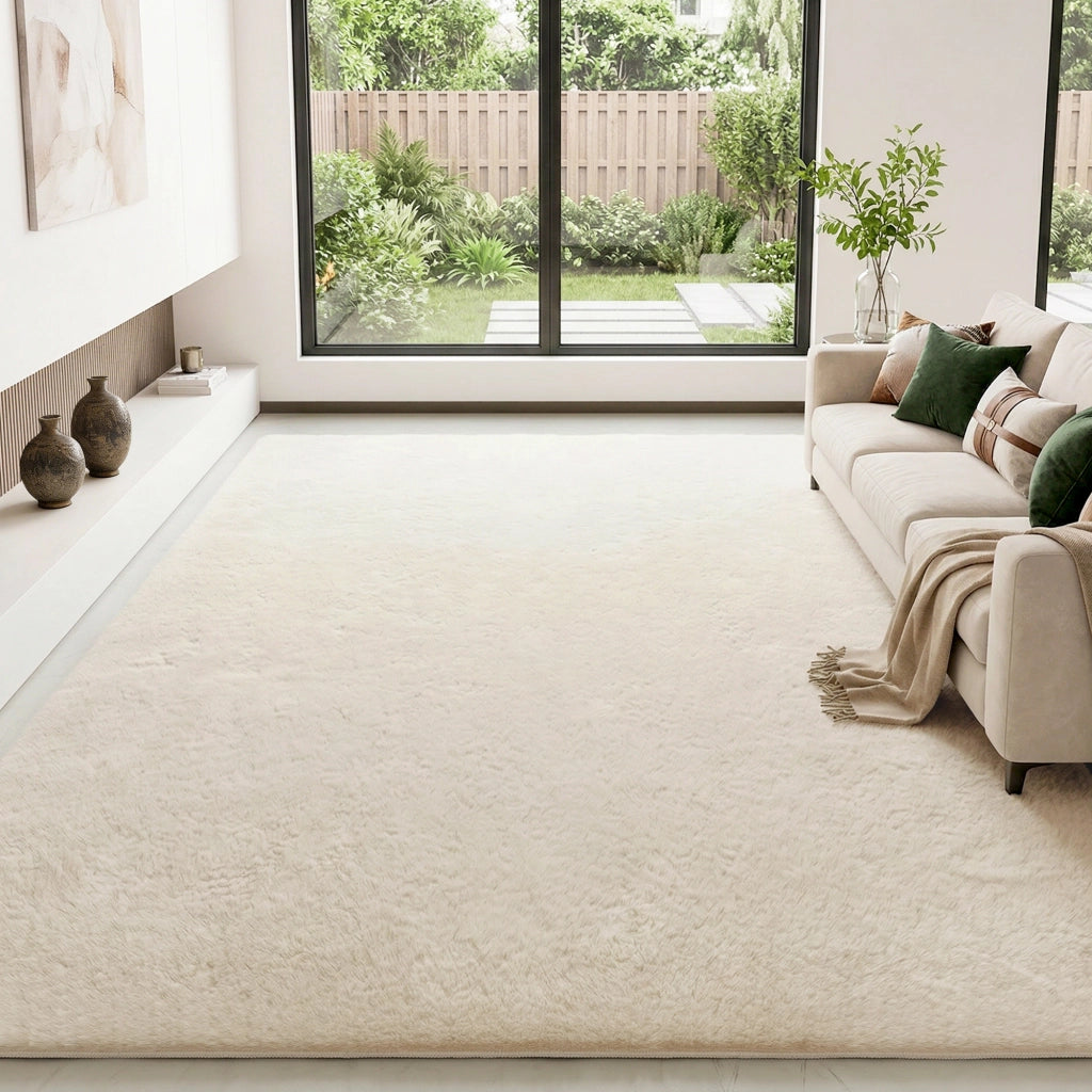 Tappeto Moderno Pelo Lungo Lavabile ¨C zephmum ¨C Crema 120x160 cm