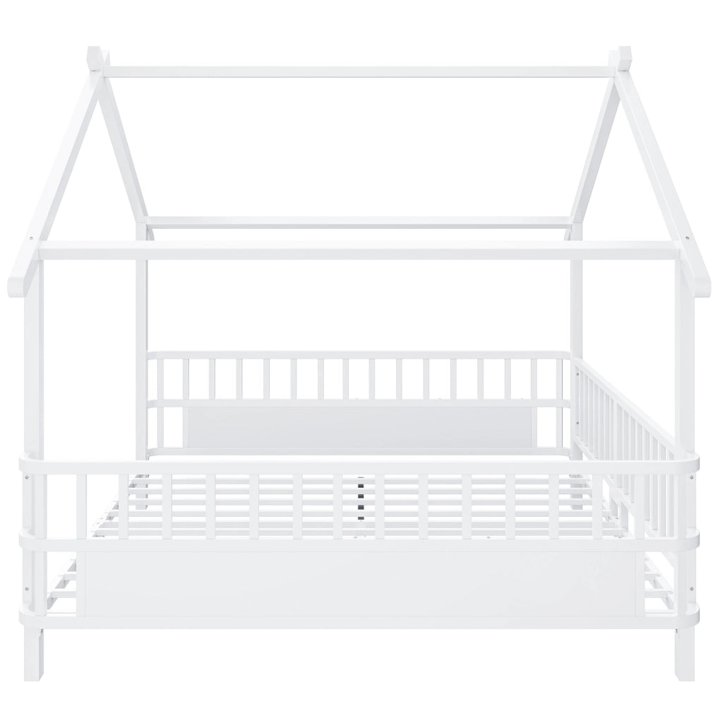 Letto a casetta 140x200 cm con sponde di sicurezza in metallo bianco
