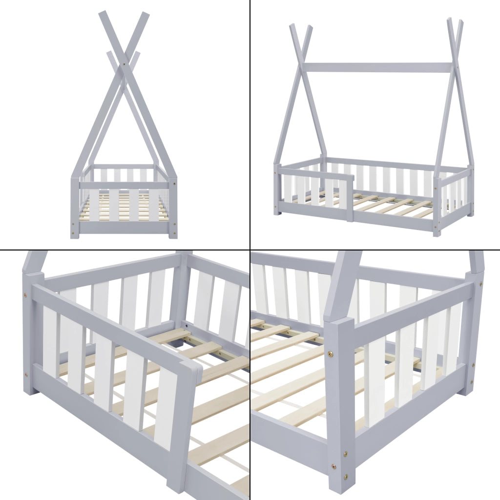 Letto a Capanna Helsingborg con Sponde 70 x 140 cm Grigio Chiaro [en.casa]