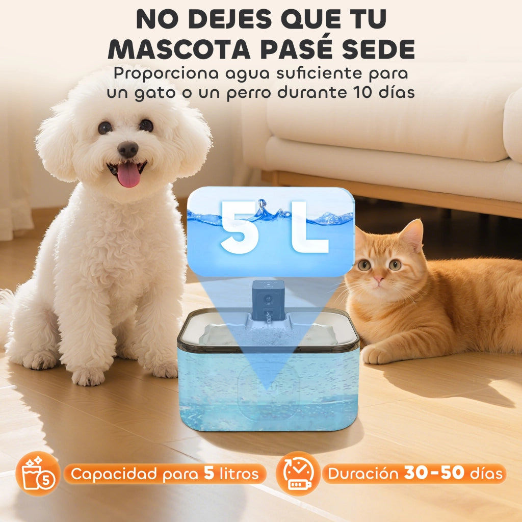Fontana per Gatti Automatica ¨C zephmum ¨C Acciaio Inox 5L LED Filtro
