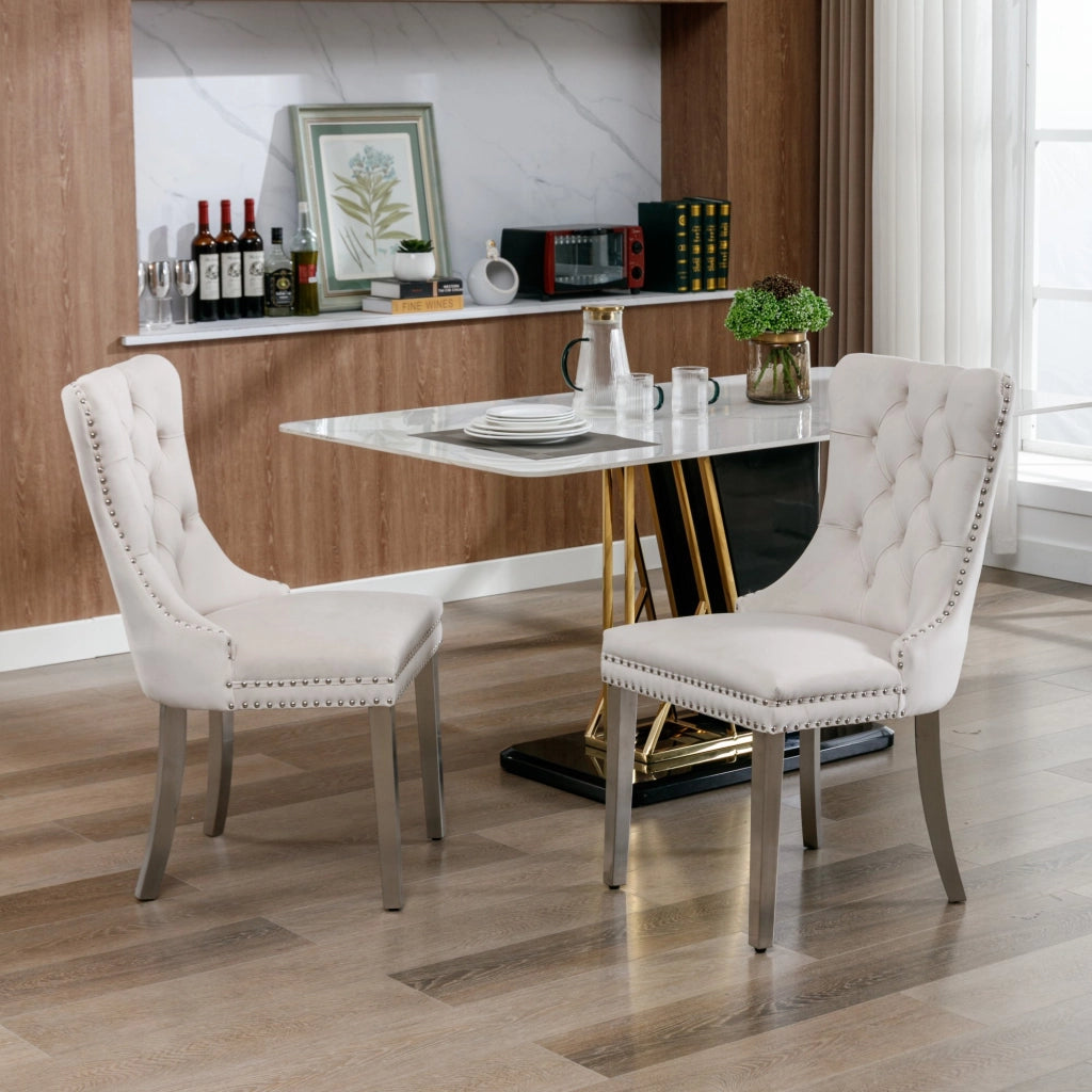 Sedie da Pranzo Imbottite in Velluto con Gambe in Metallo ¨C MINIMAL ¨C Set 2, Beige