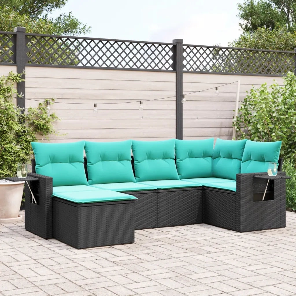 Set Divani da Giardino 6 pz con Cuscini Nero in Polyrattan 3220456