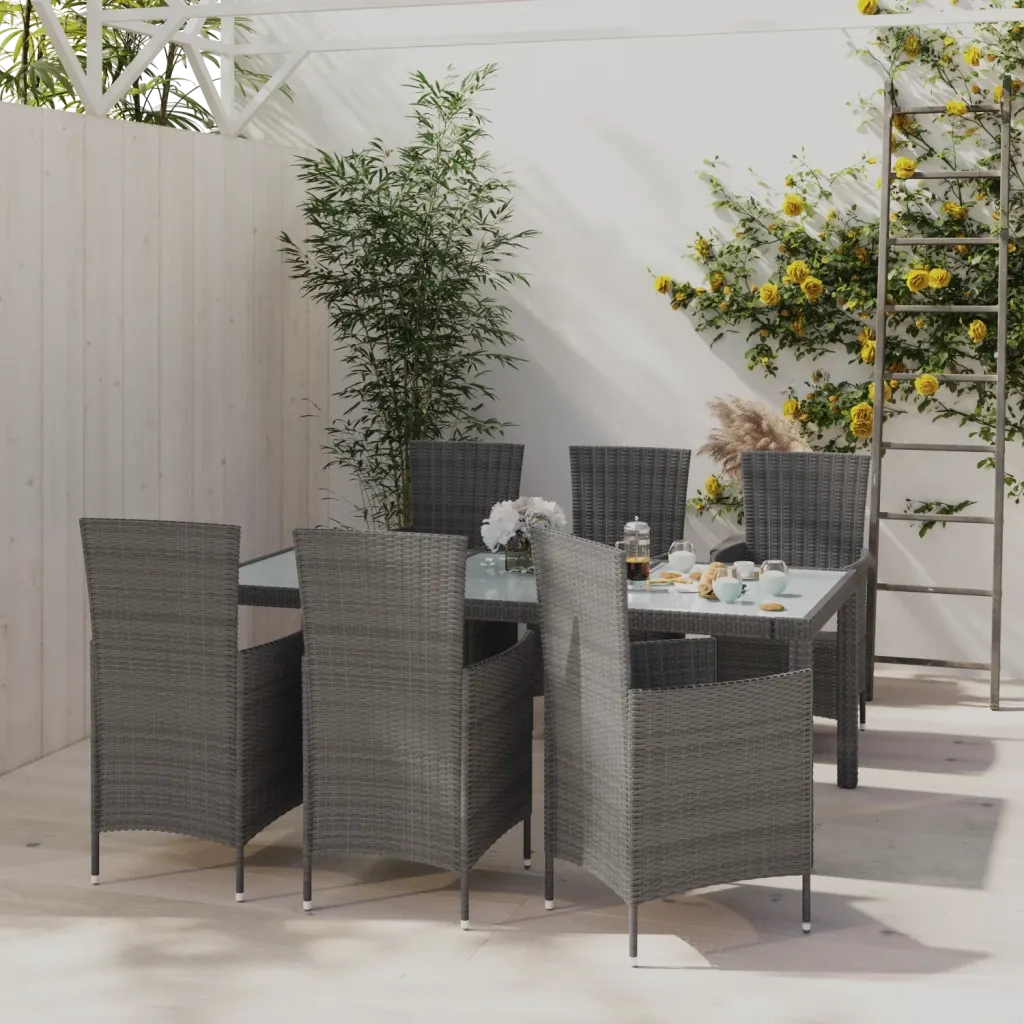 Set da Pranzo per Esterni 7 pz con Cuscini in Polyrattan Grigio 3094877