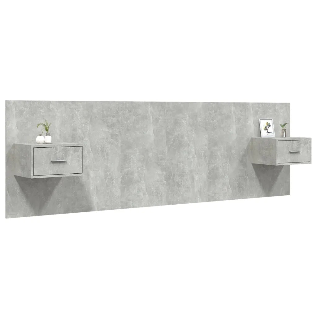Testiera | Testata Letto con Comodini in Legno Multistrato Grigio Cemento