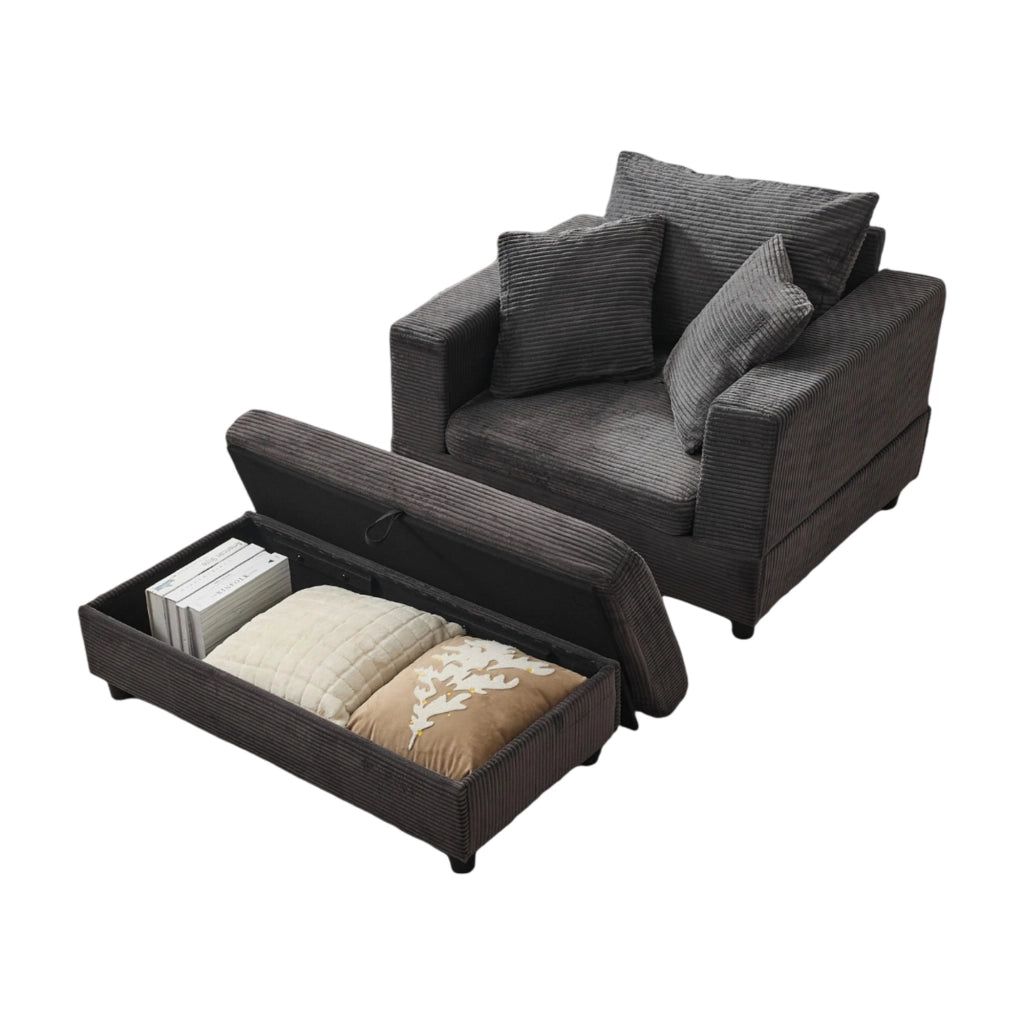 Divano lounge con vano contenitore in metallo e legno grigio
