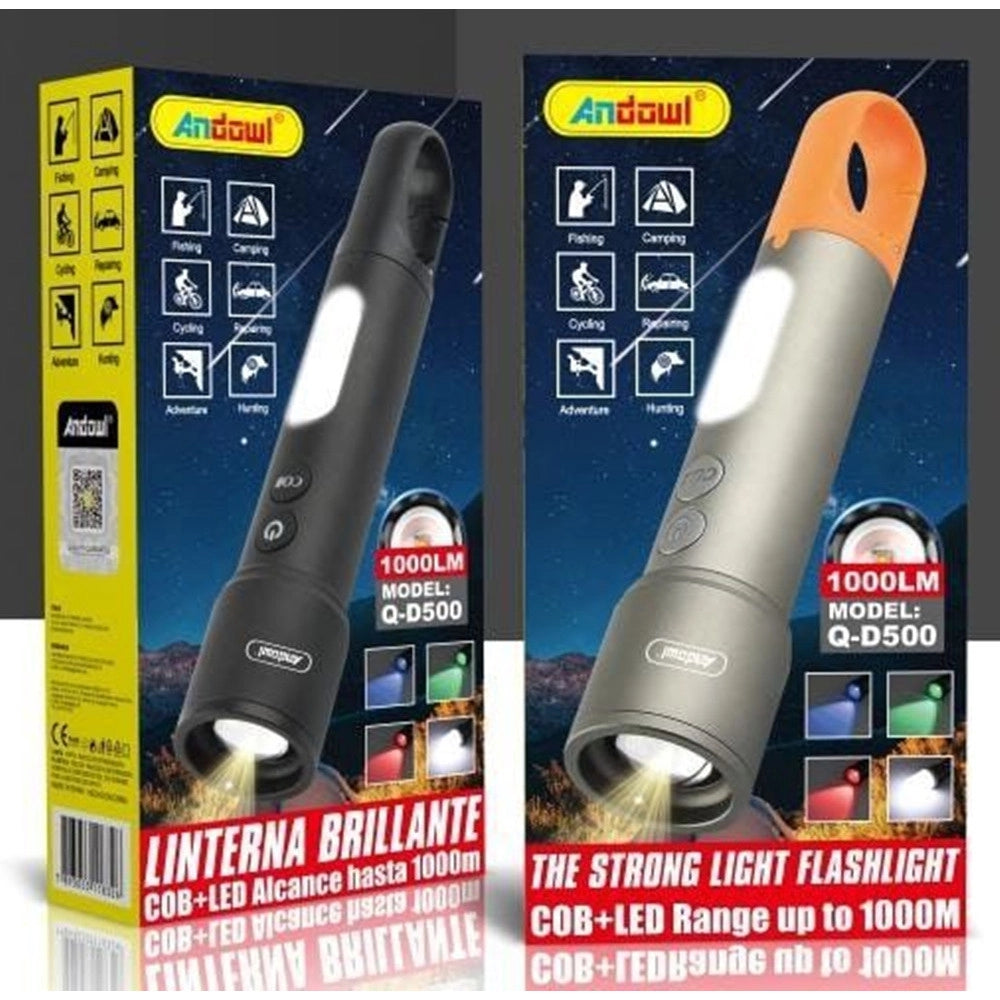 Trade Shop - Torcia A Led Cob Ricaricabile Con Luminosità 1000lm Per Campeggio Ciclismo Pesca Q-d500 -
