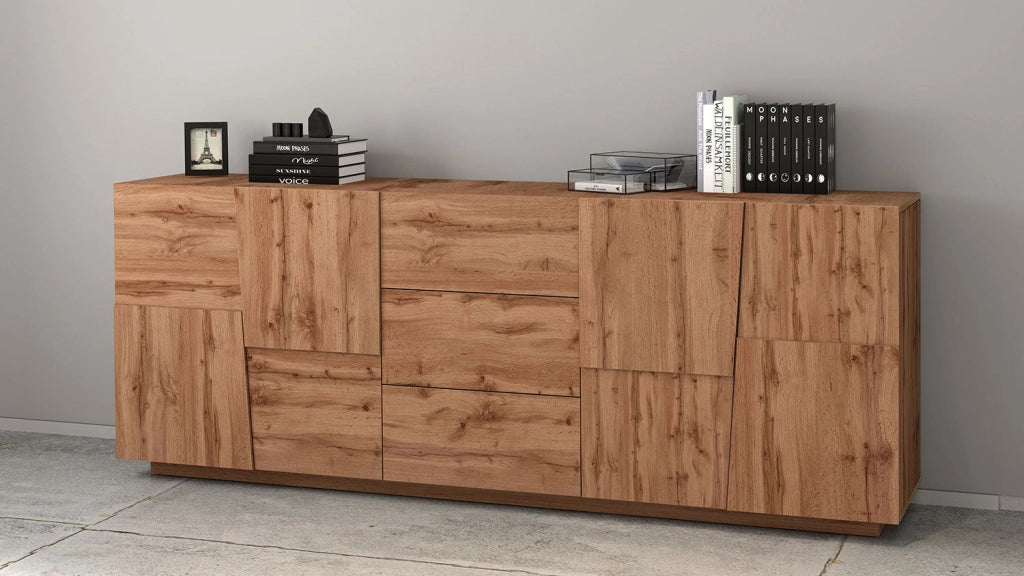 Credenza 4 Ante 3 Cassetti 220x44x86 cm Pongo 4A 3C Rovere Wotan