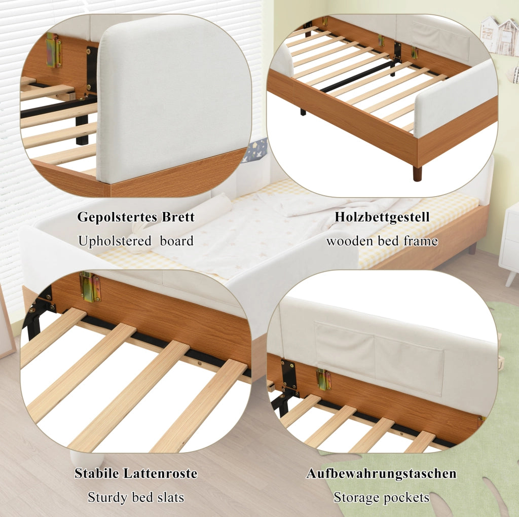 Letto singolo imbottito per bambini in velluto 90x200 cm