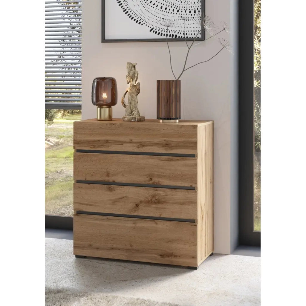 Comò HAVANA in quercia e nero – 4 cassetti – Stile naturale e organizzazione moderna