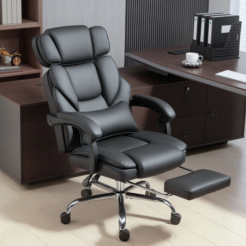 Sedia da Ufficio Ergonomica Regolabile in Altezza con Schienale e Braccioli ¨C Zephmum ¨C Nero in Pelle