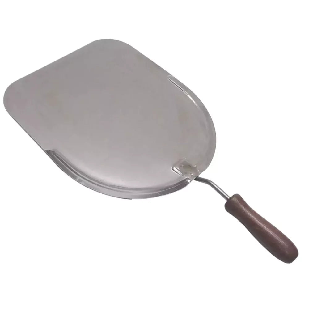 Pala per Pizza in Acciaio Inox, 30x33 cm, Manico Corto in Legno, per Forni a Legna, Made In Italy