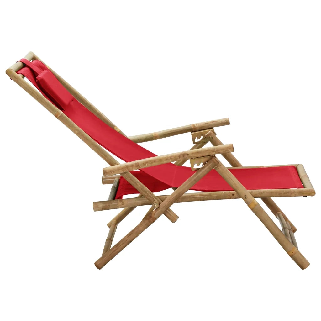 Sedia Relax Reclinabile Rossa in Bambù e Tessuto 313026