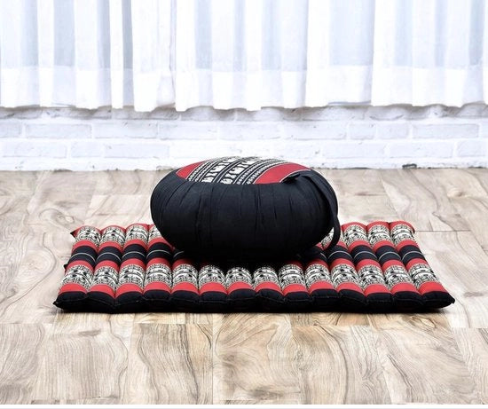 Set di cuscini per meditazione - 1 cuscino rotondo zafu per yoga e 1 tappeto quadrato oprolbile zabuton riempito con kapok ecosostenibile