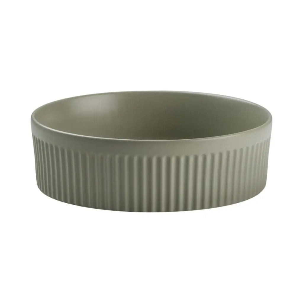 Set da bagno NATURA 60cm: mobile sotto lavabo + piano per lavabo + lavabo da appoggio rotondo verde kaki scanalato