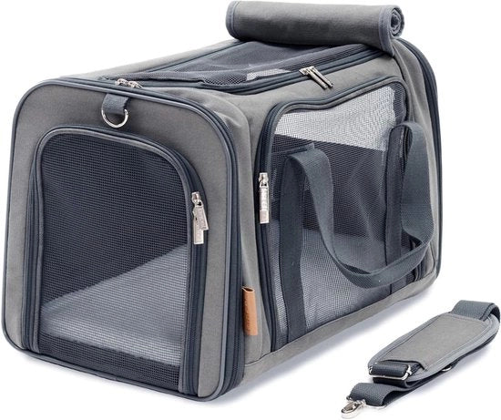 Casella di trasporto per gatti - ideale per gatti e piccoli cani - trasportino stabile con ampio campo visivo - elegante casella per gatti con panno in fleece rimovibile 50x26x28 grigio