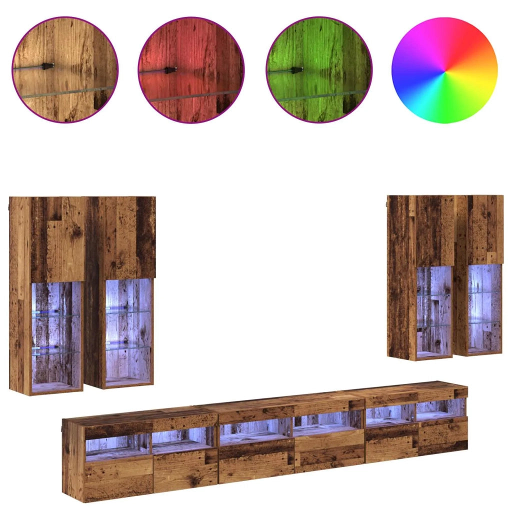 Set di Mobiletto da TV a Parete 7 pcs Legno vecchio 3402797