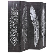 Paravento Pieghevole 160x170 cm Stampa Piume Bianco e Nero 245890