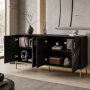 Sideboard a 4 ante 160x40x80;5 cm in MDF nero con dettagli effetto legno