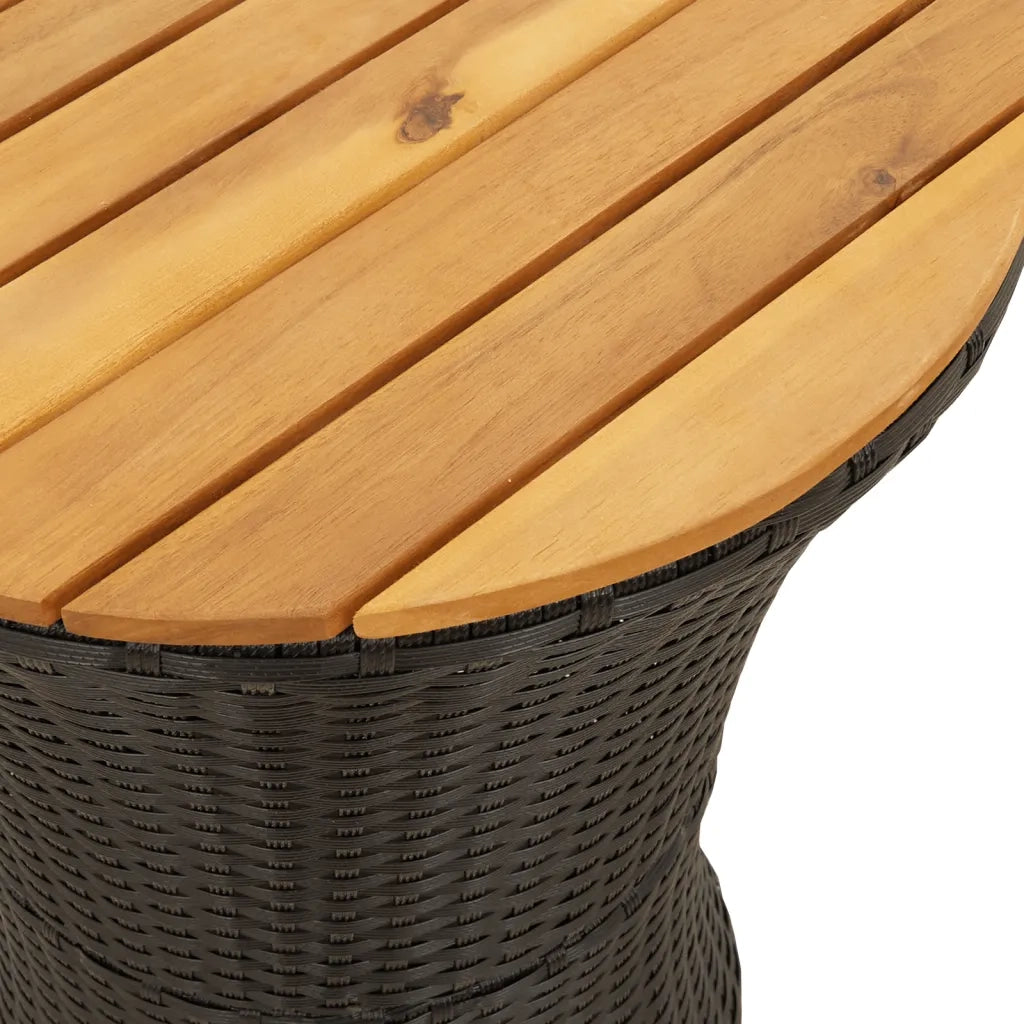 Tavolino-Tavolino da soggiorno-Tavolo Giardino Forma Tamburo Nero Polyrattan Legno Massello