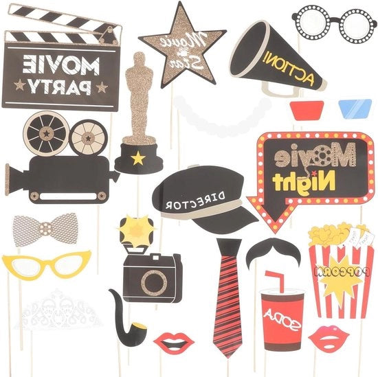 Kit di accessori per foto booth con tema film per festa - 21 pezzi per matrimonio, compleanno, anniversario e festa di laurea