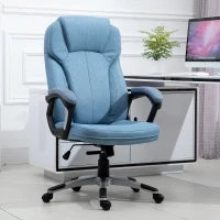 Sedia da Ufficio Girevole con Altezza Regolabile, effetto Lino, 66x75x110-120 cm, Azzurro