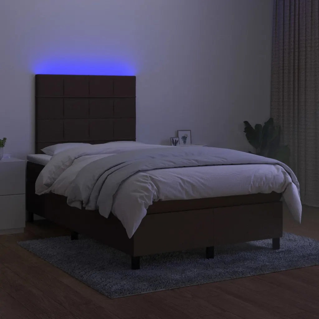 Letto a Molle Materasso e LED Marrone Scuro 120x200 cm Tessuto