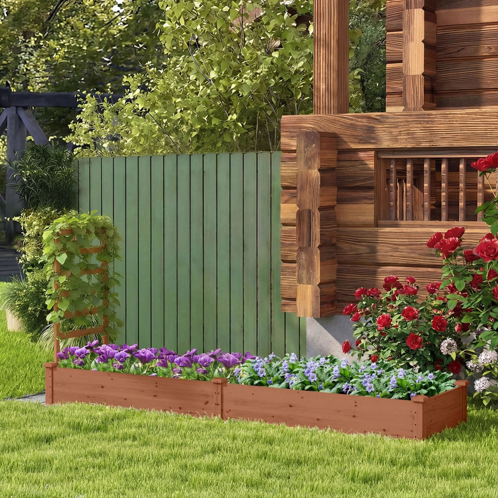 Aiuola da giardino rialzata con fioriera e traliccio-Kit di fioriere in legno per fiori 235x63x102cm Caffè