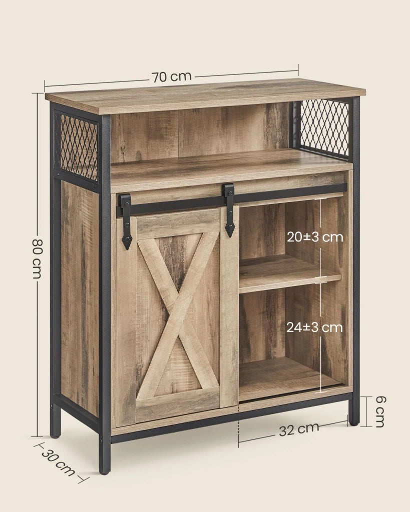 Mobile contenitore con anta scorrevole scomparto aperto ripiano regolabile stile industriale per ingresso soggiorno cucina ufficio marrone rustico e nero 12_0006431