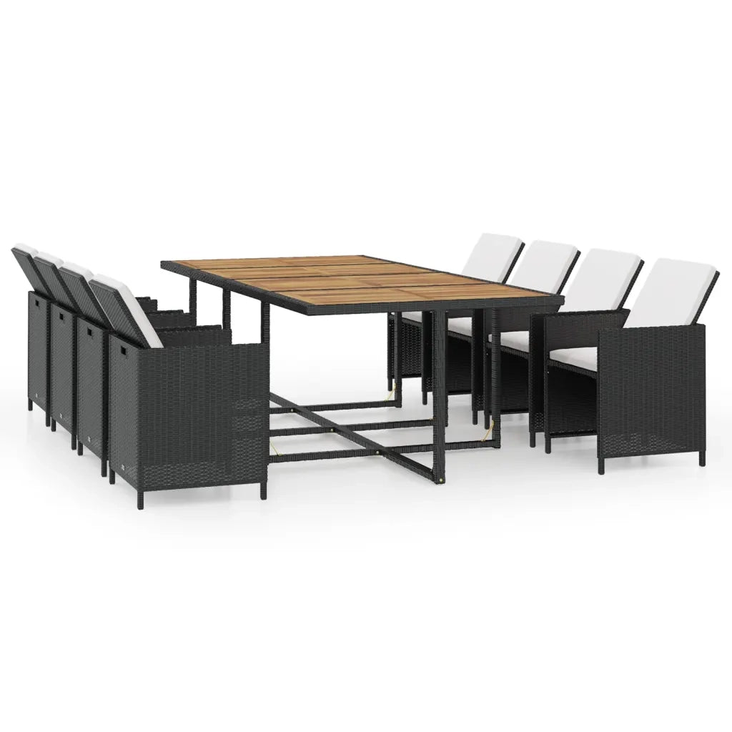 Set da Pranzo da Giardino 13 pz con Cuscini in Polyrattan Nero 42554