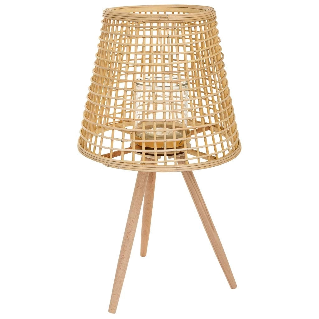 Lanterna portacandele in bambù e rattan marrone d36x31/64h