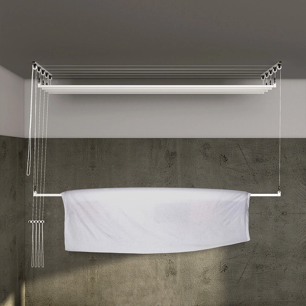 Stendibiancheria da Soffitto Salvaspazio per Interni e Esterni con 5 Aste da 150cm (altezza soffitto 320 cm) Stendinik