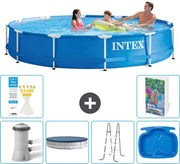 Piscina Rettangolare in Acciaio - 366 x 76 cm - Blu - Compreso Pompa Copertura - Scala - Vasca Idromassaggio - 7 pezzi