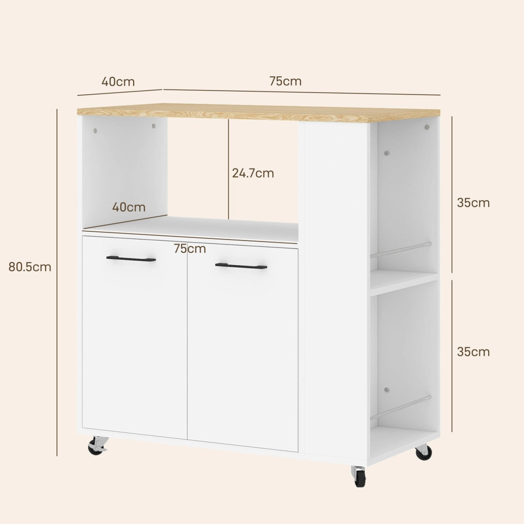 Carrello da Cucina con Armadietto e Ripiani Scaffale Portaspezie 75x40x80,5 cm color Rovere e Bianco