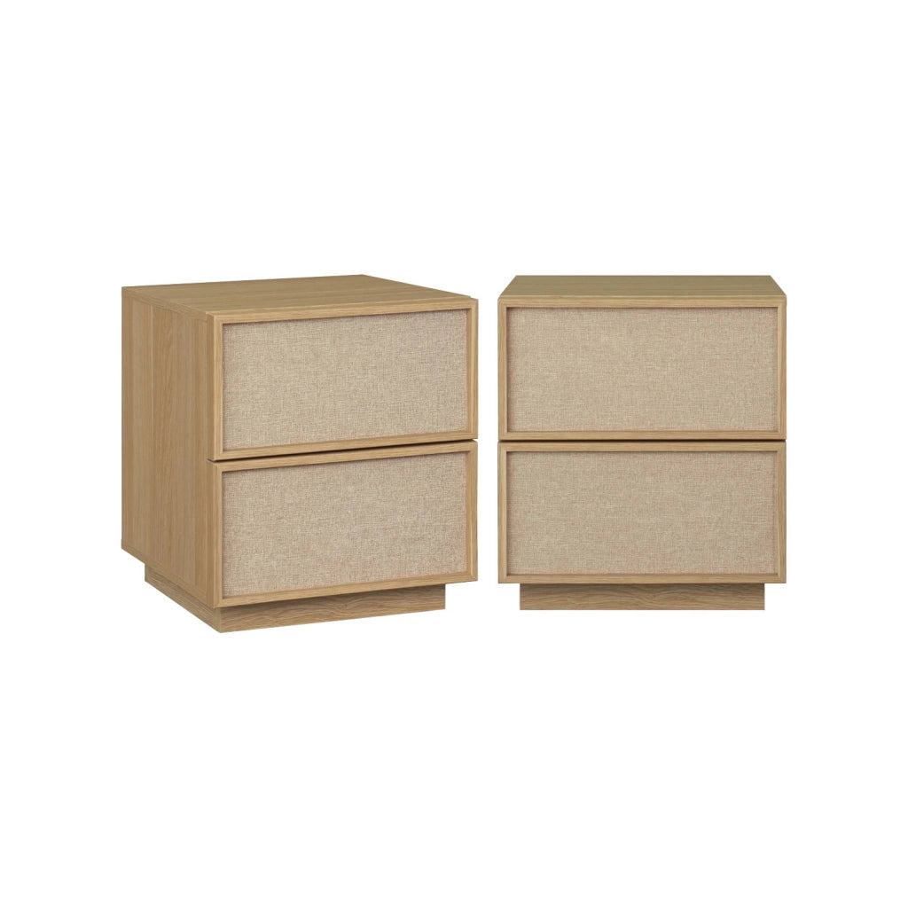 Set di 2 comodini decorati in legno e tessuto con 2 cassetti , marrone