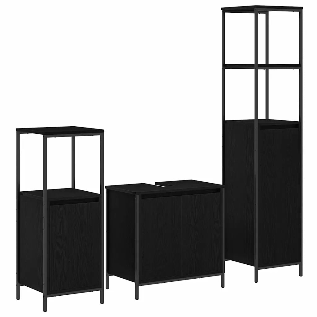 Set di mobili per il bagno 3 pcs Rovere Nero Legno multistrato 3328394