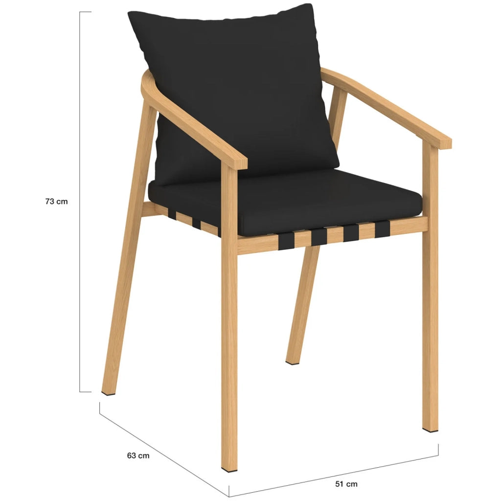 IDMarket - Set di 4 sedie da giardino MALTA, struttura in metallo effetto legno, cinghie e cuscini neri