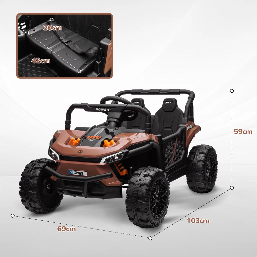 Veicolo elettrico per bambini buggy UTV telecomando 2.4Ghz ¨C zephmum ¨C 103x69x59 cm marrone