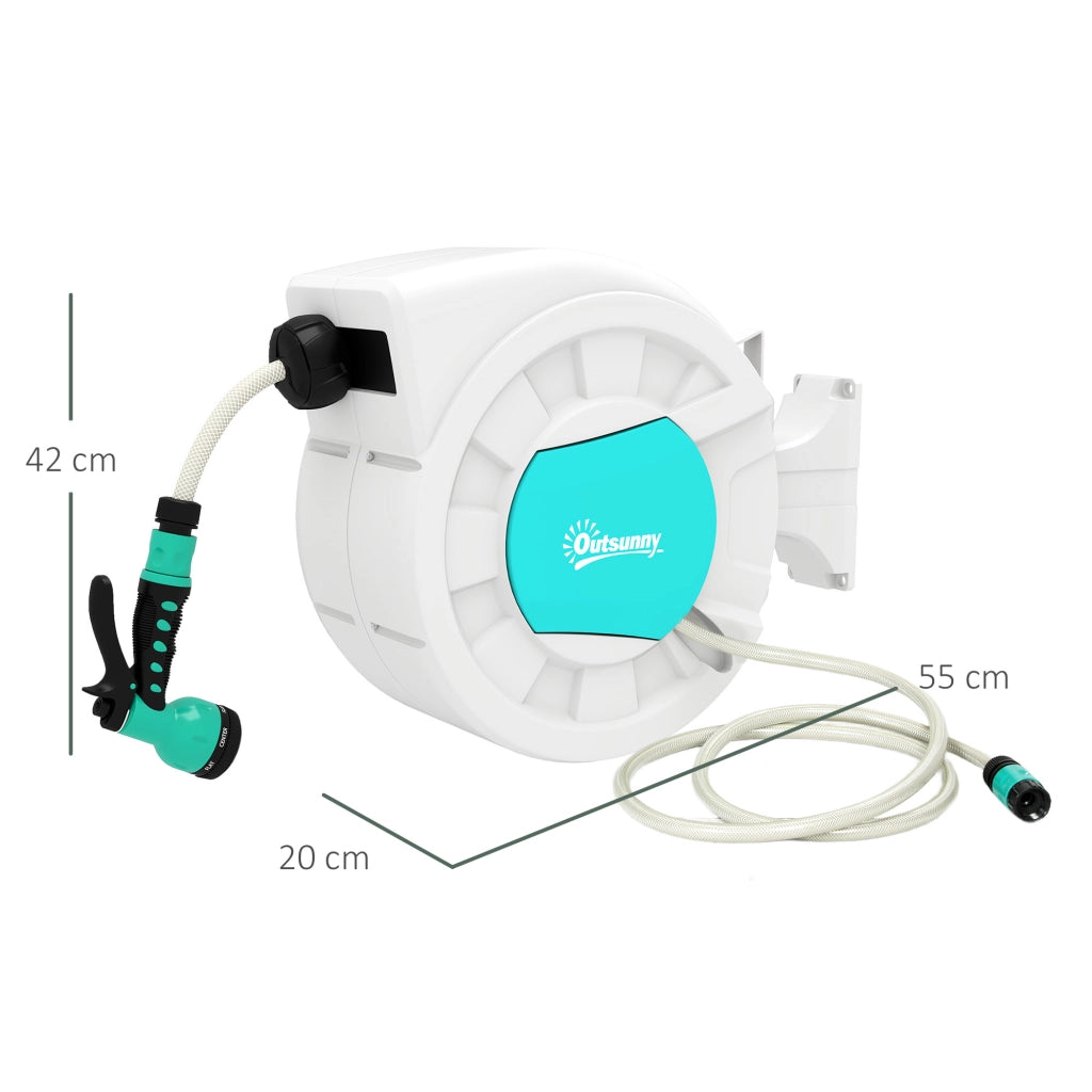Avvolgitubo da Giardino Retrattile con Tubo dell'Acqua 25+2 m e 7 Getti per Irrigazione, Verde e Grigio Chiaro