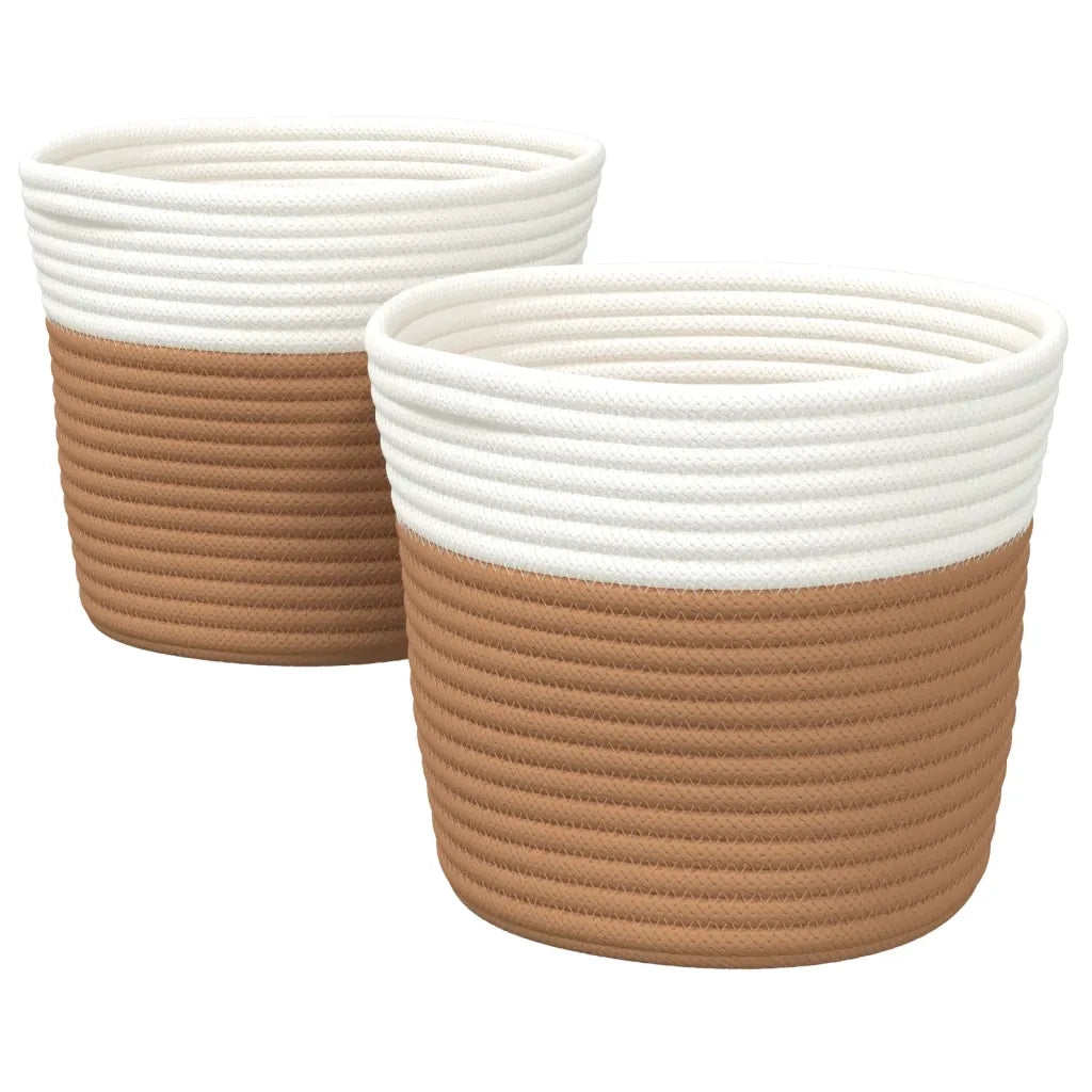 Cestini Portaoggetti 2 pz Marrone e Bianco ?24x18 cm in Cotone CFW4607307
