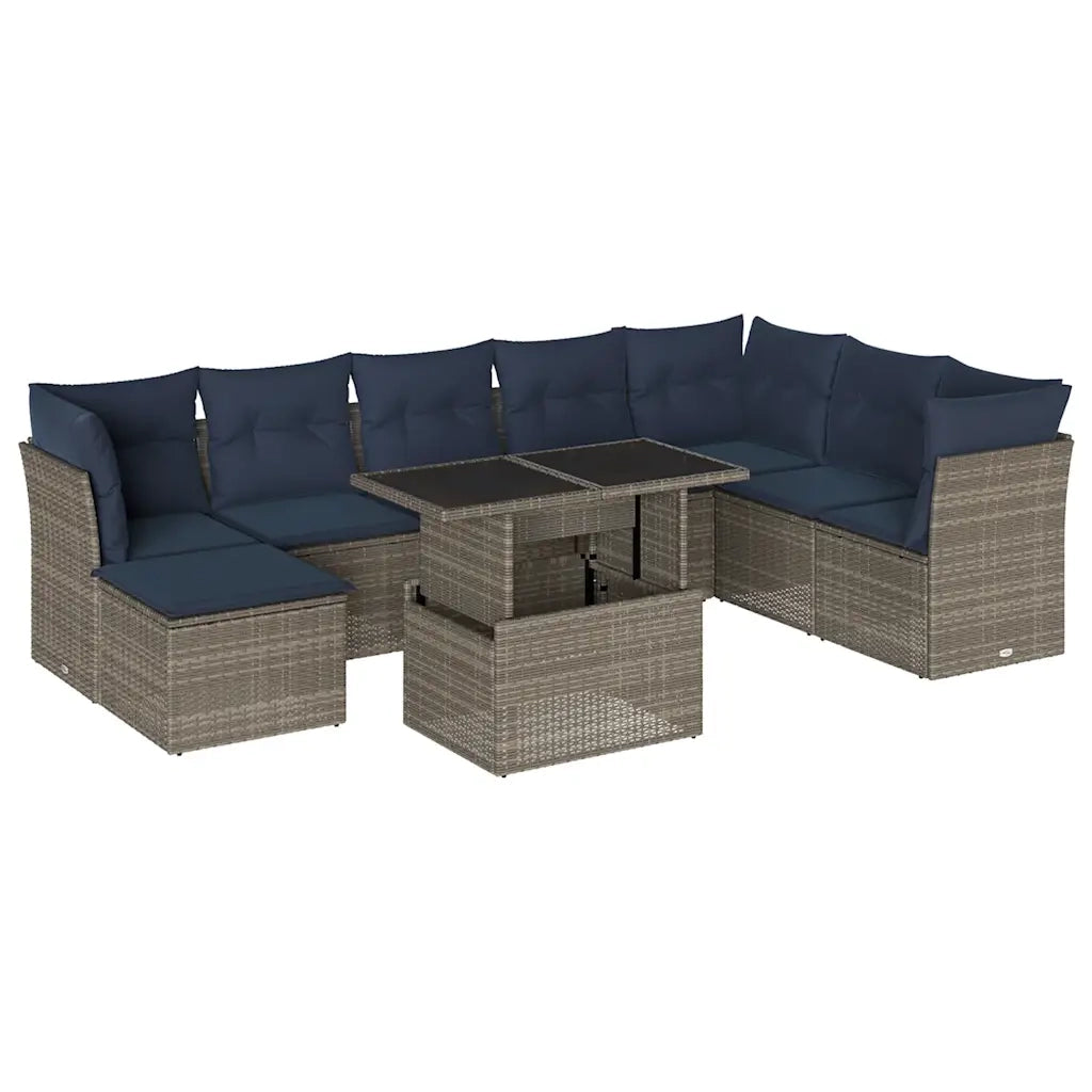 Set Divani da Giardino 9 pz con Cuscini Grigio in Polyrattan 3266791