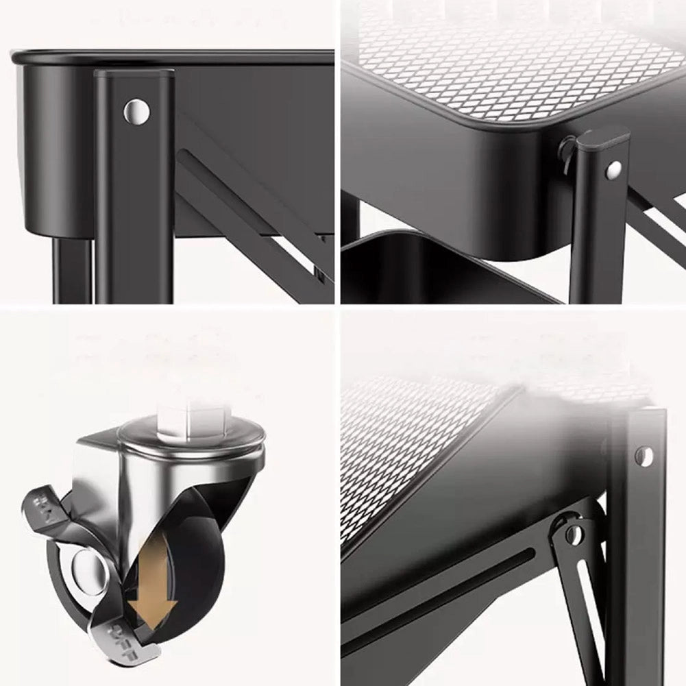 Carrello cucina Slim Pieghevole 3 Ripiani Metallo Trolley Servizio 4 Ruote Nero