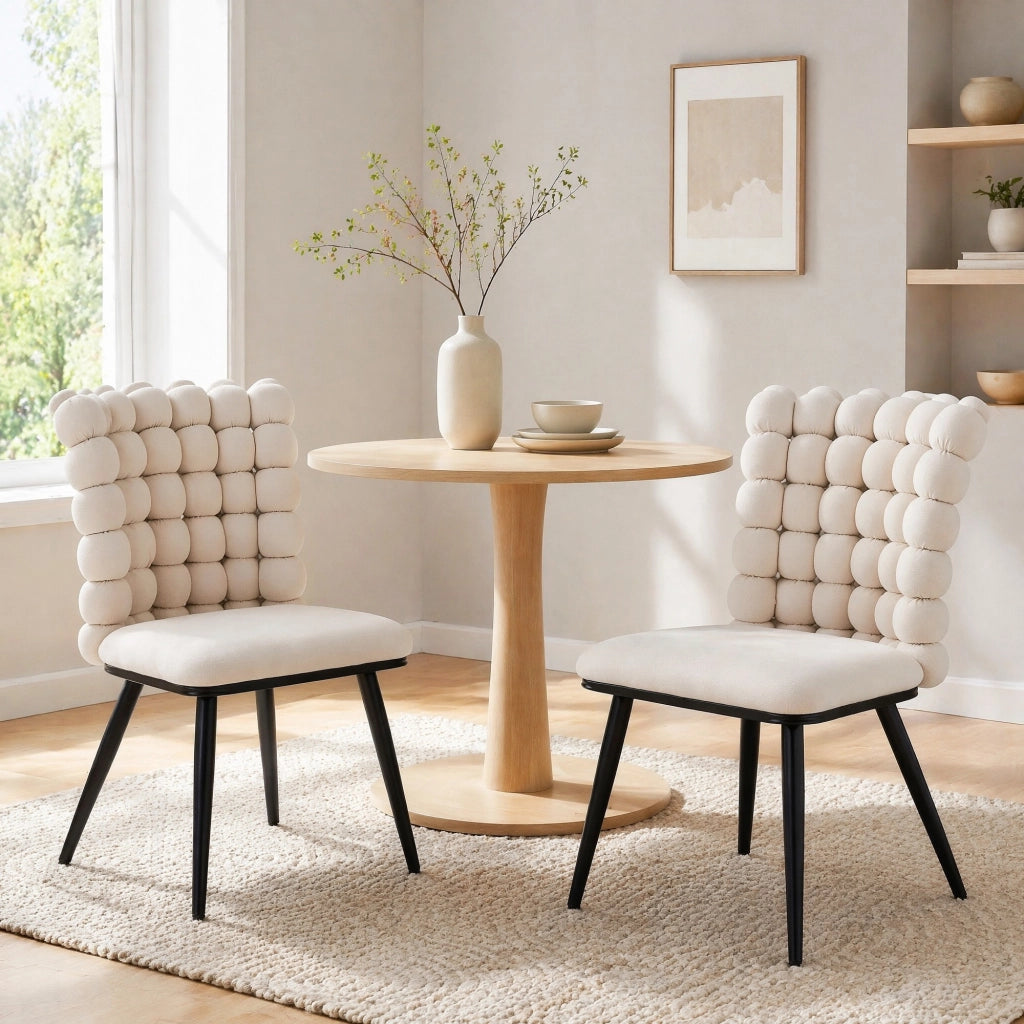 SEDIA DA PRANZO IN VELLUTO OFF WHITE CON GAMBE IN METALLO NERO