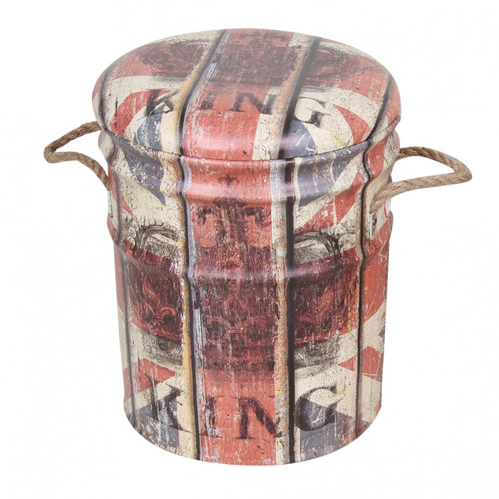 Set 2 Pouf Contenitore Tondo in MDF Panna e Rosso