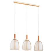 Lampadario sospeso oro-legno, vetro ambra 3xE27 Lissy