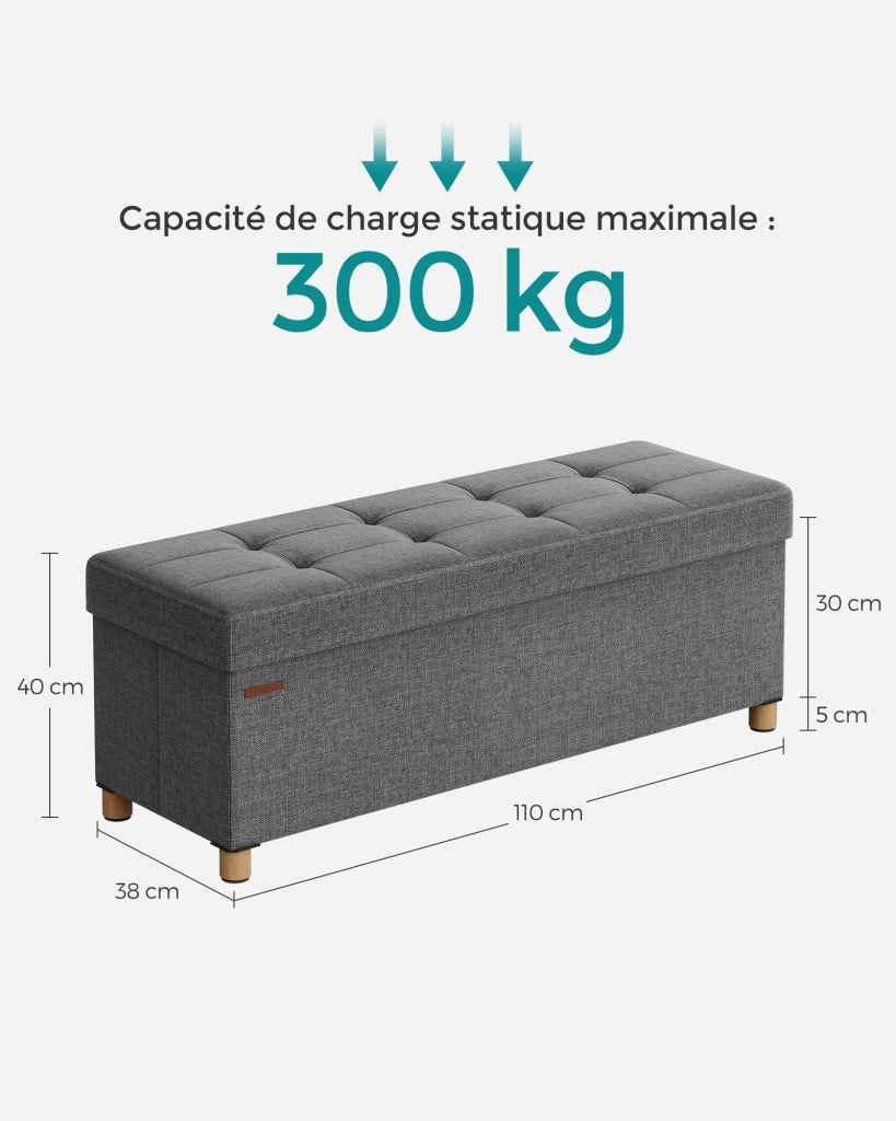 Pouf/sgabello contenitore con poggiapiedi panca pieghevole con contenitore 38 x 38 x 40 cm per soggiorno/camera da letto grigio 12_0007287