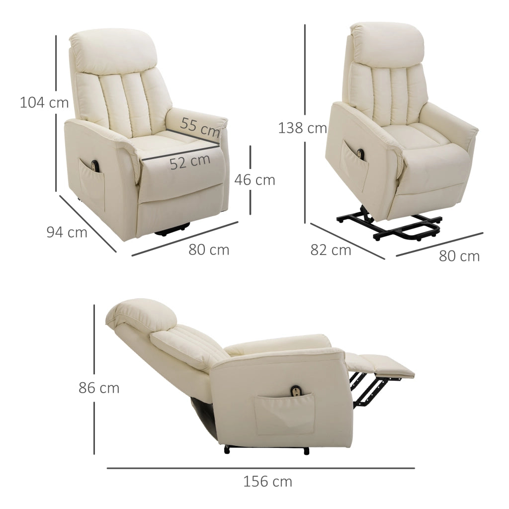 Poltrona Elettrica Alzapersona Reclinabile ¨C Xylo ¨C Similpelle Crema con Telecomando e Poggiapiedi