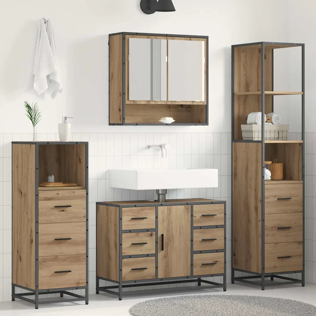 Set di mobili per il bagno con porta 3 pcs Rovere artigianale 3402492