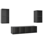 Mobile TV multimediale da parete mensola TV credenza TV sala da pranzo soggiorno camera da letto 4 pezzi legno ingegnerizzato lucido grigio 02_0029067